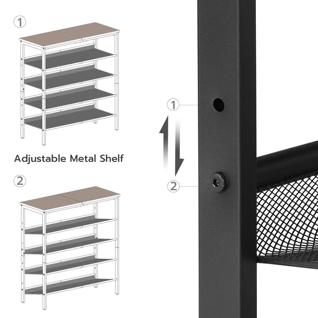 Alt view image 3 of 7 - Shoe Rack for Entryway, 5-Tier Shoe Organizer with Adjustable Mesh Shelves, 16-20 Pairs of Shoes, Spacious Floor Mount, Metal, Industrial, Shoe Shelf for Closet, Rustic Brown BF12XJ01