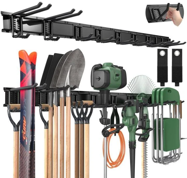 Main image of 66" Garage Tool Organizer Wall Mount - 720lbs Garden Tool Organizer | Adjustable Hooks, Heavy Duty Metal Garage Storage Rack, Anti-Rust Shed Rack Holder Hanging Rake Broom Mower Snowboard