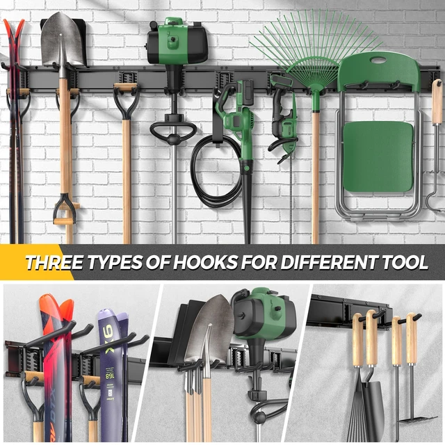 Alt view image 6 of 7 - 66" Garage Tool Organizer Wall Mount - 720lbs Garden Tool Organizer | Adjustable Hooks, Heavy Duty Metal Garage Storage Rack, Anti-Rust Shed Rack Holder Hanging Rake Broom Mower Snowboard