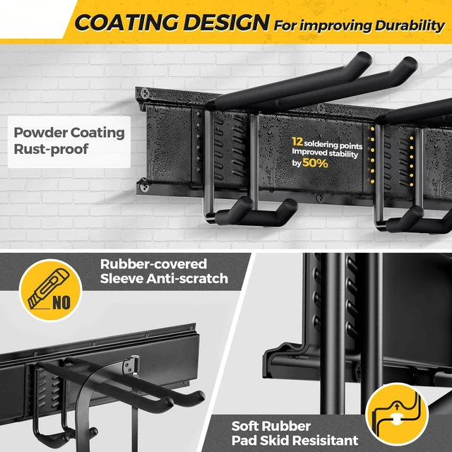 Alt view image 4 of 7 - 66" Garage Tool Organizer Wall Mount - 720lbs Garden Tool Organizer | Adjustable Hooks, Heavy Duty Metal Garage Storage Rack, Anti-Rust Shed Rack Holder Hanging Rake Broom Mower Snowboard