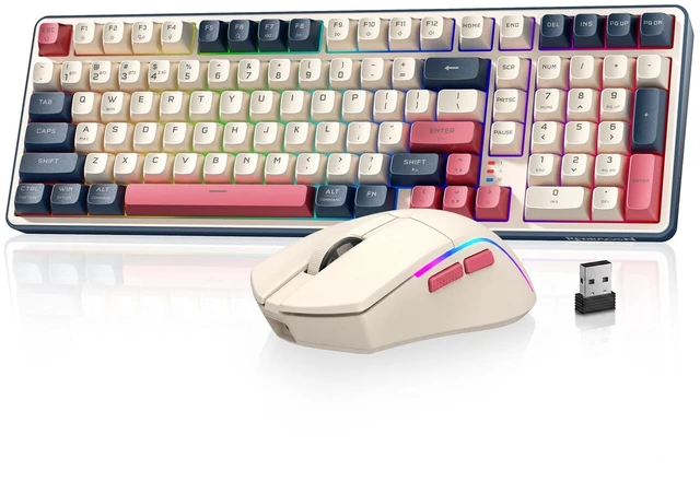 Main image of S174 Gaming Keyboard and Mouse Wireless with Tri-Mode, RGB Keyboard and 5000 DPI 61G Ultra-Light Gaming Mouse, Computer Keyboard Creamy Cute with Number Pad BT/2.4GHz/USB-C - Beige