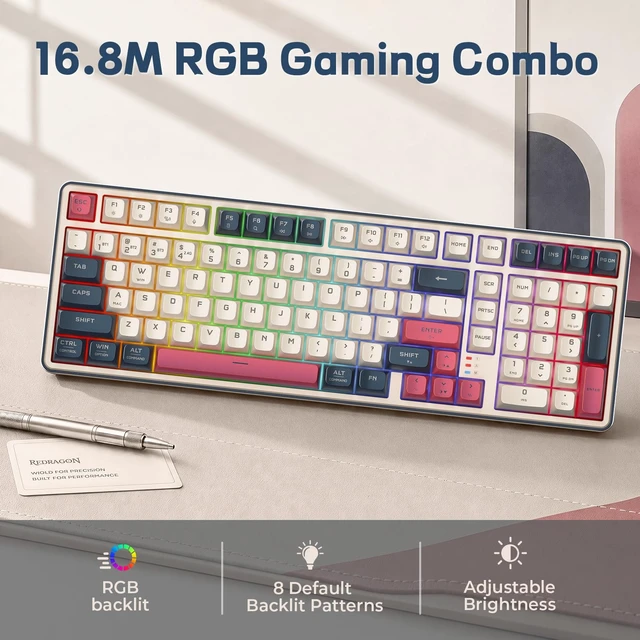 Alt view image 4 of 7 - S174 Gaming Keyboard and Mouse Wireless with Tri-Mode, RGB Keyboard and 5000 DPI 61G Ultra-Light Gaming Mouse, Computer Keyboard Creamy Cute with Number Pad BT/2.4GHz/USB-C - Beige
