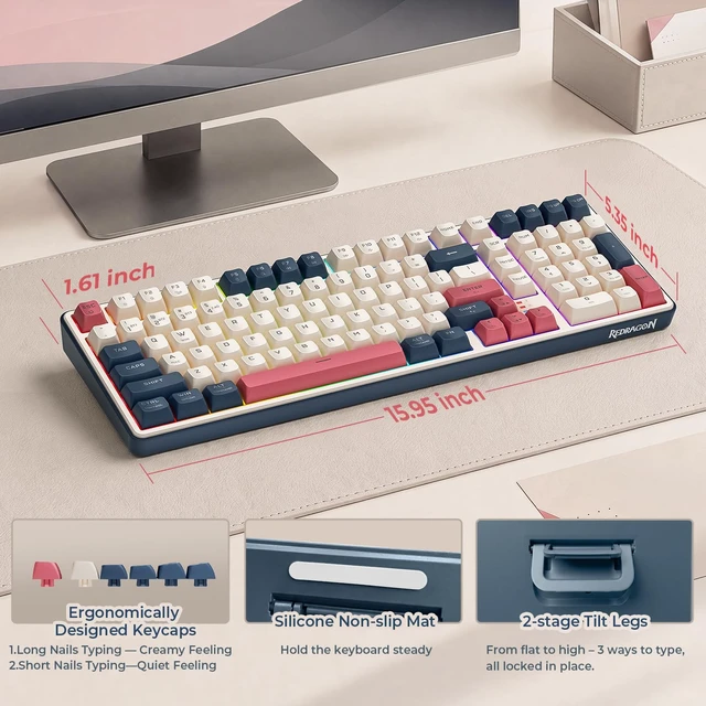 Alt view image 3 of 7 - S174 Gaming Keyboard and Mouse Wireless with Tri-Mode, RGB Keyboard and 5000 DPI 61G Ultra-Light Gaming Mouse, Computer Keyboard Creamy Cute with Number Pad BT/2.4GHz/USB-C - Beige