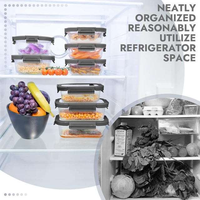 Alt view image 7 of 7 - 10-Pack Glass Food Storage Containers with Tempered Glass Lids Borosilicate, Airtight, Oven-Safe (-4°F~950°F), BPA-Free, 4.4 & 1.6 Cup, Leak-Proof, Dishwasher Safe (Gray)