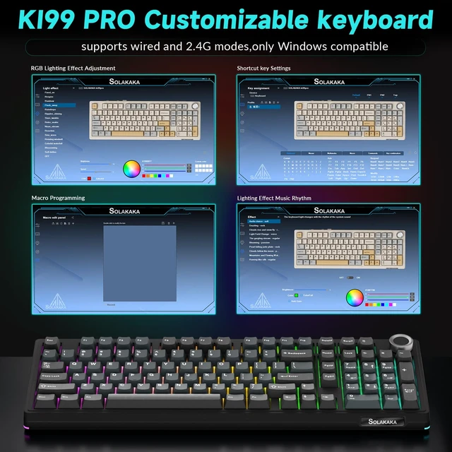Alt view image 7 of 7 - KI99 Pro Wireless Mechanical Keyboard with Quiet Switch, Hot Swappable Pre-Lubed Switches with RGB Backlit, Gasket Structure Computer Gaming Keyboard (BlackBlue, Silent Switch)