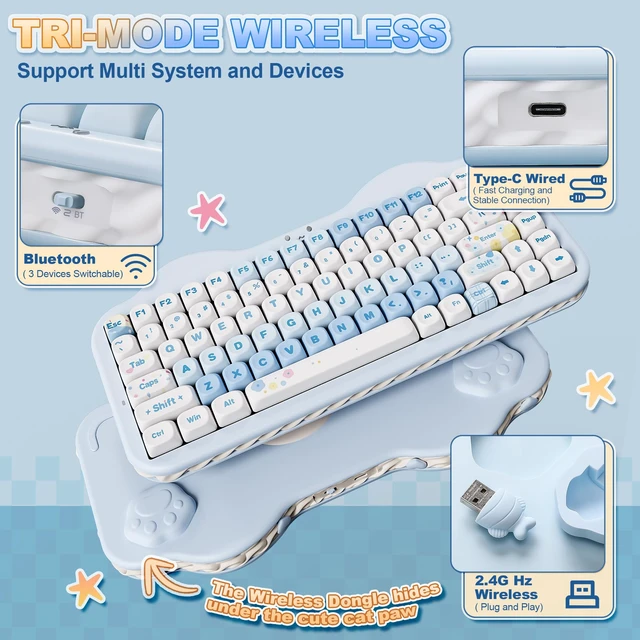 Alt view image 2 of 7 - C75 Cute 75% Wireless Mechanical Keyboard (Blue, Milk V2 Switch) | Creamy Cake Keyboard, BT5.0/2.4G/USB-C, Hot-Swap, NKRO, PBT MOA Keycaps,5500mAh RGB Gasket Mount for Mac/Win/Gaming/Office