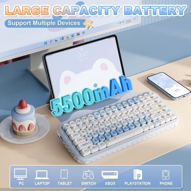 Alt view image 5 of 7 - C75 Cute 75% Wireless Mechanical Keyboard (Blue, Milk V2 Switch) | Creamy Cake Keyboard, BT5.0/2.4G/USB-C, Hot-Swap, NKRO, PBT MOA Keycaps,5500mAh RGB Gasket Mount for Mac/Win/Gaming/Office