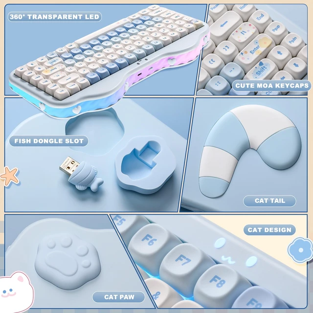Alt view image 7 of 7 - C75 Cute 75% Wireless Mechanical Keyboard (Blue, Milk V2 Switch) | Creamy Cake Keyboard, BT5.0/2.4G/USB-C, Hot-Swap, NKRO, PBT MOA Keycaps,5500mAh RGB Gasket Mount for Mac/Win/Gaming/Office