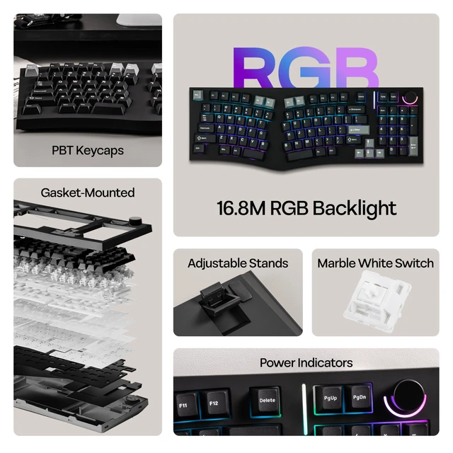 Alt view image 2 of 6 - Feker Alice98 Ergonomic 98 Keys Custom Mechanical Keyboard | VIA Programmable, USB-C Wired Gaming Keyboard, Hot Swappable, 5 Layer Paddings, Control Knob, NKRO, RGB for Win/Mac (Black)