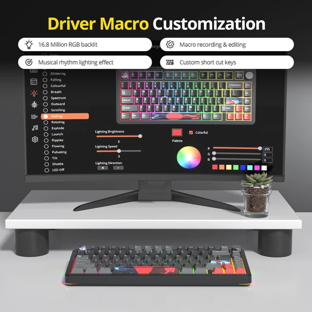 Alt view image 6 of 6 - M75 75% Wireless Creamy Keyboard with Gasket, Pre-lubed Triple Mode Bluetooth Mechanical Gaming Keyboard BT5.0/2.4Ghz/USB with Sound Absorbing Pads Hot-Swap(Shadow Red)
