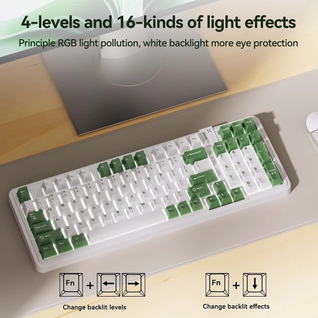 Alt view image 3 of 7 - 98Pro Silent Mechanical Keyboard, Wireless Hot Swappable Gaming Keyboard with Backlit,Gasket Structure,Pre-lubed Tactile Switches,2.4GHz/Type-C/Bluetooth Custom Keyboards (Green & White-Silent)
