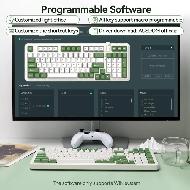 Alt view image 7 of 7 - 98Pro Silent Mechanical Keyboard, Wireless Hot Swappable Gaming Keyboard with Backlit,Gasket Structure,Pre-lubed Tactile Switches,2.4GHz/Type-C/Bluetooth Custom Keyboards (Green & White-Silent)
