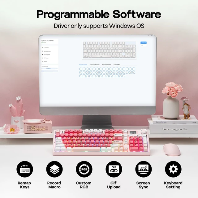 Alt view image 7 of 7 - Aula F99 MAX Wireless Mechanical Keyboard, Smart Screen & Knob | 8000mAh, 2.4Ghz/BT Creamy Keyboard, Pre-Lubed Switch, Hot-Swappable, RGB Backlit, Custom Software (Pink)