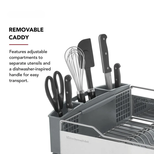 Alt view image 4 of 7 - Large Capacity Full Size Rust Resistant Dish Rack with Angled Drain Board and Removable Flatware Caddy, Light Grey
