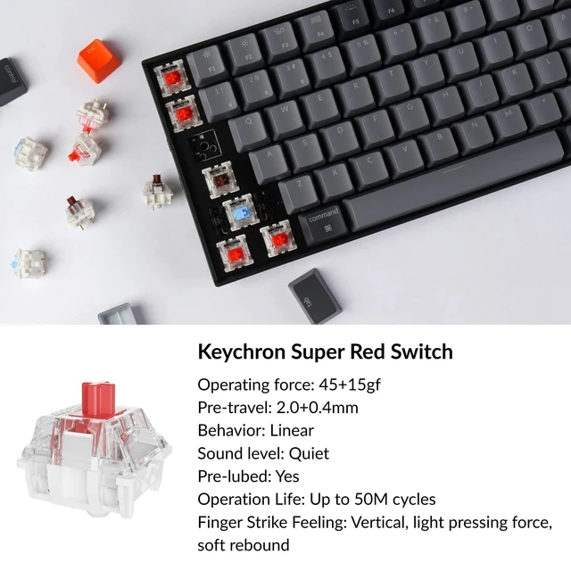 Alt view image 4 of 7 - K4 96% Layout 100 Keys Wireless Bluetooth 5.1/Wired USB Mechanical Gaming Keyboard with Super Red Switch White LED Backlight N-Key Rollover for Mac Windows PC-Version 2