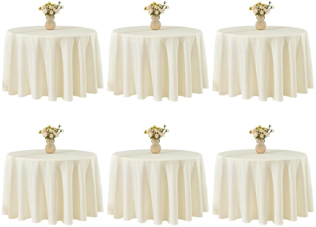 Main image of Classic Series 6 Pack 120inch Round Table Cloth Polyester, Ivory | Stain and Wrinkle Resistant Polyester Dining Table Cover for Kitchen Dining Party Wedding Tabletop Buffet Decoration