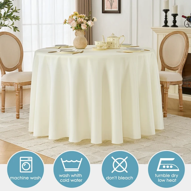 Alt view image 3 of 6 - Classic Series 6 Pack 120inch Round Table Cloth Polyester, Ivory | Stain and Wrinkle Resistant Polyester Dining Table Cover for Kitchen Dining Party Wedding Tabletop Buffet Decoration