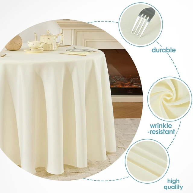 Alt view image 2 of 6 - Classic Series 6 Pack 120inch Round Table Cloth Polyester, Ivory | Stain and Wrinkle Resistant Polyester Dining Table Cover for Kitchen Dining Party Wedding Tabletop Buffet Decoration