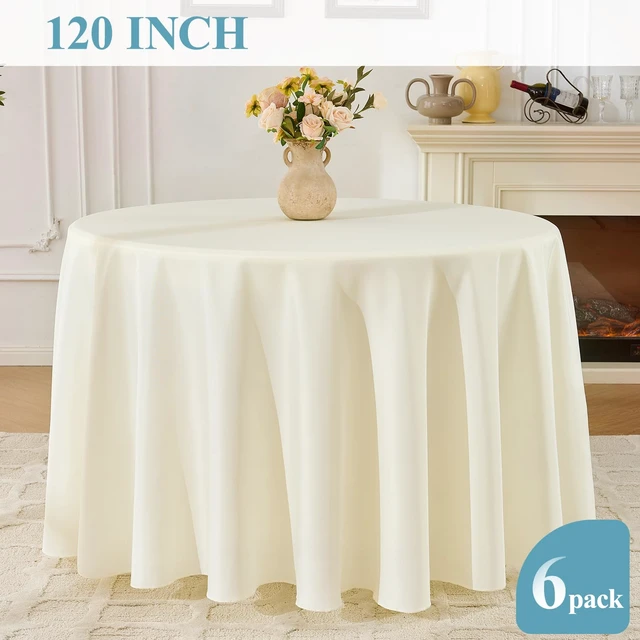Alt view image 4 of 6 - Classic Series 6 Pack 120inch Round Table Cloth Polyester, Ivory | Stain and Wrinkle Resistant Polyester Dining Table Cover for Kitchen Dining Party Wedding Tabletop Buffet Decoration
