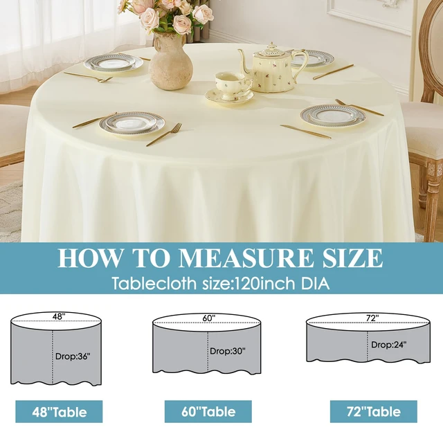 Alt view image 6 of 6 - Classic Series 6 Pack 120inch Round Table Cloth Polyester, Ivory | Stain and Wrinkle Resistant Polyester Dining Table Cover for Kitchen Dining Party Wedding Tabletop Buffet Decoration