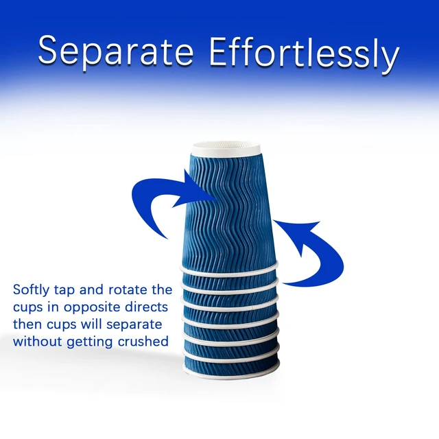 Alt view image 4 of 6 - 500 Count 12 oz Insulated Disposable Paper Coffee Cups Bulk No Lids | Corrugated Cups 12oz, Kraft Ripple Wall Design for Hot Beverage or Cold Drink Office Home Party Travel Cafe (Navy)