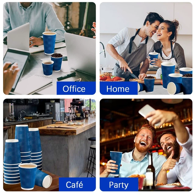 Alt view image 6 of 6 - 500 Count 12 oz Insulated Disposable Paper Coffee Cups Bulk No Lids | Corrugated Cups 12oz, Kraft Ripple Wall Design for Hot Beverage or Cold Drink Office Home Party Travel Cafe (Navy)