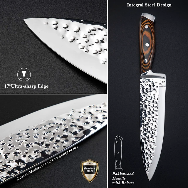 Alt view image 3 of 7 - 15 Pieces Kitchen Knife Set with Block and Sharpener | Hammered Collection, Japan Stainless Steel, with 6Pcs Steak Knives