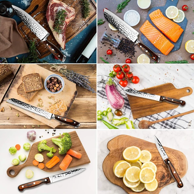 Alt view image 6 of 7 - 15 Pieces Kitchen Knife Set with Block and Sharpener | Hammered Collection, Japan Stainless Steel, with 6Pcs Steak Knives