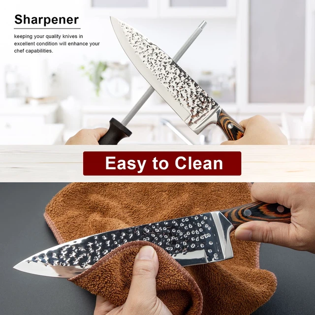 Alt view image 4 of 7 - 15 Pieces Kitchen Knife Set with Block and Sharpener | Hammered Collection, Japan Stainless Steel, with 6Pcs Steak Knives