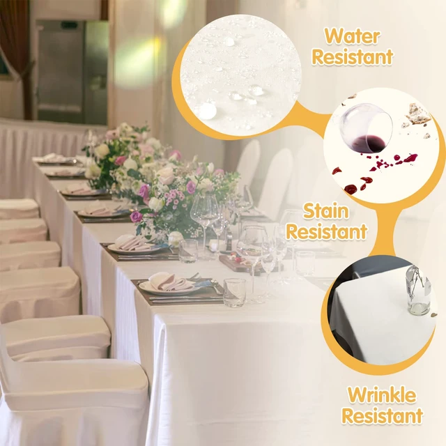 Alt view image 3 of 7 - 6 Pack Ivory Tablecloths 90x156 Inch for 8ft Rectangle Tables | 150 GSM Polyester Fabric, Floor Length Drop, Water, Stain & Wrinkle Resistant Cloth Cover for Wedding Reception Banquet Party