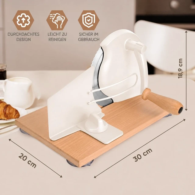 Alt view image 2 of 6 - Manual Bread Slicer for Sourdough, Adjustable Hand Crank, White | Adjustable thickness, stainless steel blade and strong suction cups for even slices of homemade bread and sourdough