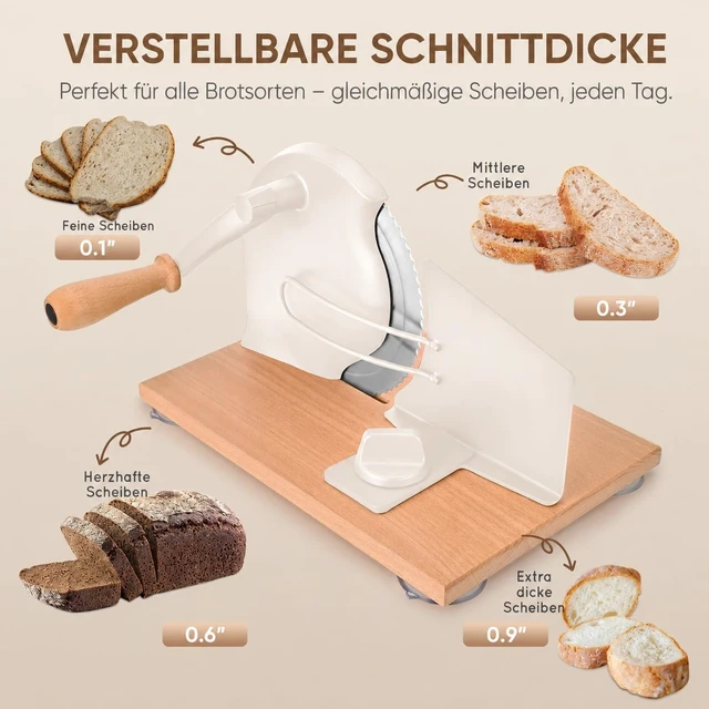 Alt view image 4 of 6 - Manual Bread Slicer for Sourdough, Adjustable Hand Crank, White | Adjustable thickness, stainless steel blade and strong suction cups for even slices of homemade bread and sourdough