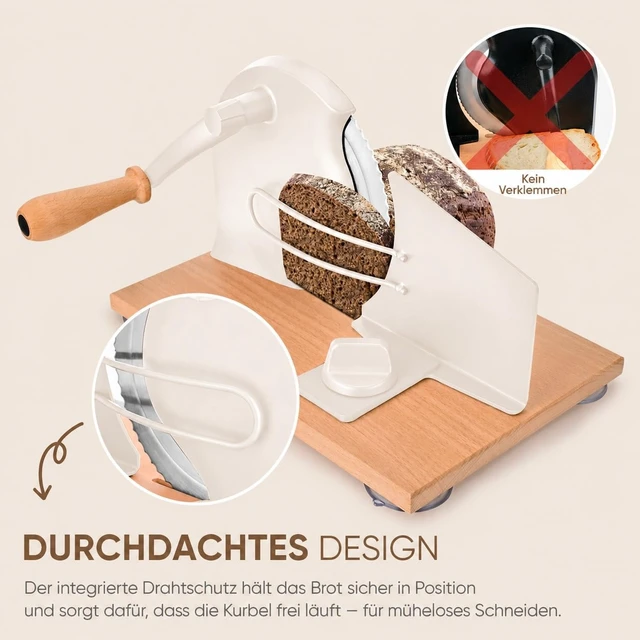 Alt view image 5 of 6 - Manual Bread Slicer for Sourdough, Adjustable Hand Crank, White | Adjustable thickness, stainless steel blade and strong suction cups for even slices of homemade bread and sourdough