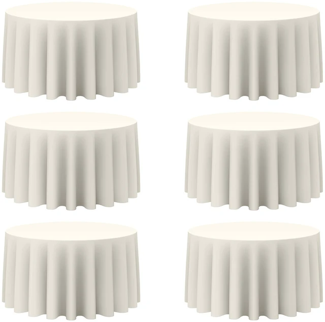 Main image of 6 Pack Ivory Round Tablecloths 120 Inch for 60" Tables | 150 GSM Polyester Fabric, Floor Length Drop, Water, Stain & Wrinkle Resistant Cloth Cover for Wedding Reception Banquet Party