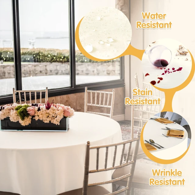 Alt view image 3 of 7 - 6 Pack Ivory Round Tablecloths 120 Inch for 60" Tables | 150 GSM Polyester Fabric, Floor Length Drop, Water, Stain & Wrinkle Resistant Cloth Cover for Wedding Reception Banquet Party