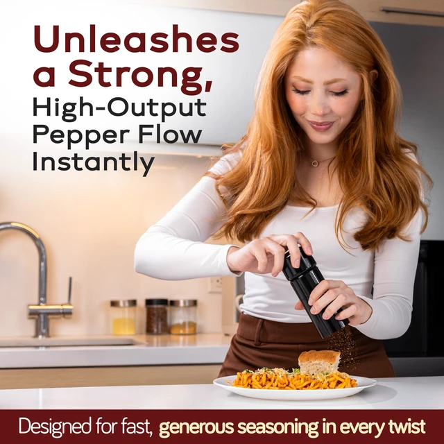 Alt view image 5 of 7 - PEPPER GRINDER, by TRE SPADE,Premium Manual Pepper Grinder with Steel Burrs, Adjustable Coarseness, High-Capacity Output, ABS Plastic, 6 Inch Small Size, Made in Italy