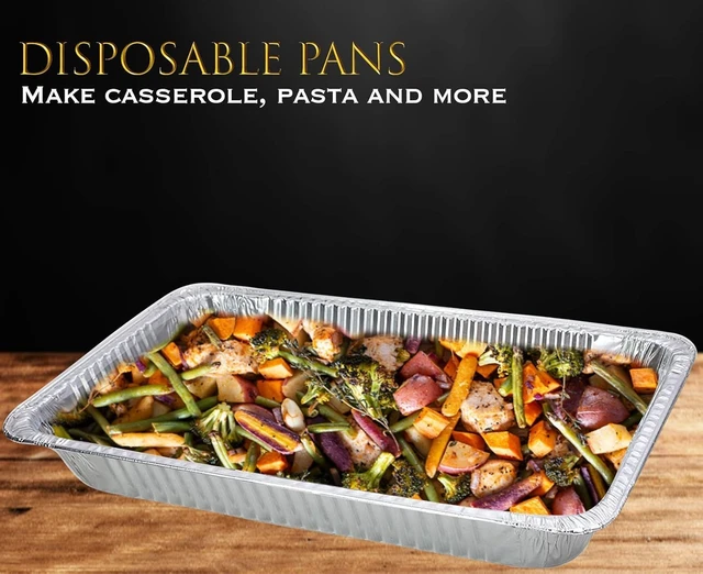 Alt view image 6 of 6 - Aluminum Pans With Lids, Large Full Size 21x13x3 Disposable Foil Pans, Heavy Duty Roasting, Baking, Broiling, Catering & Chafing Pans (15, Full-Size w/Lids)