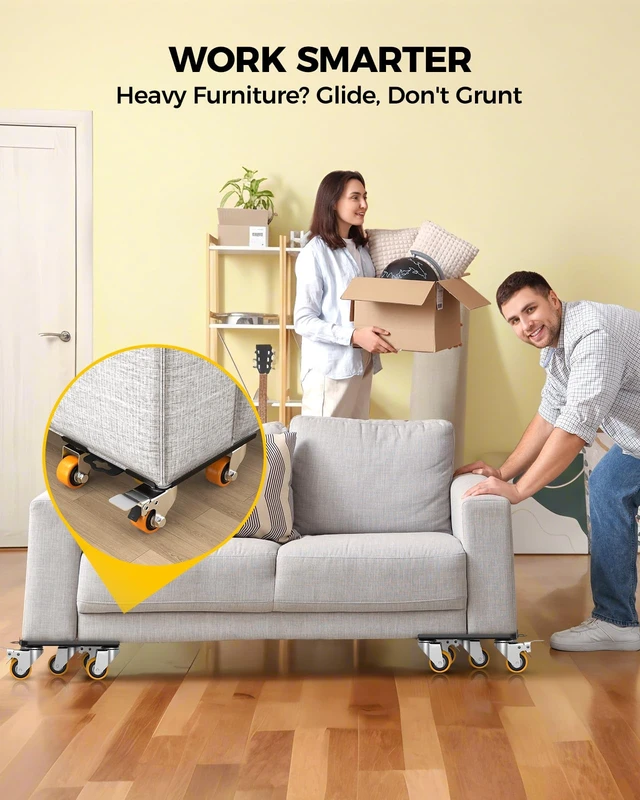 Alt view image 4 of 7 - Furniture Dolly, Furniture Movers with 5 Wheels,Carbon Steel Panel Heavy Duty Dolly, Furniture Lifter with 360° Rotatable Silent Floor-Friendly Universal Wheels, Max Load 4000LBS (6.9x6.9 in)