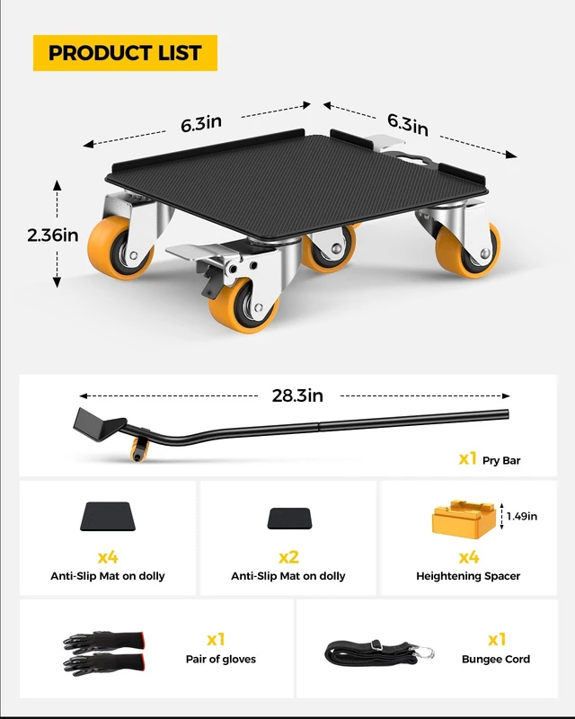 Alt view image 5 of 7 - Furniture Dolly, Furniture Movers with 5 Wheels,Carbon Steel Panel Heavy Duty Dolly, Furniture Lifter with 360° Rotatable Silent Floor-Friendly Universal Wheels, Max Load 4000LBS (6.9x6.9 in)