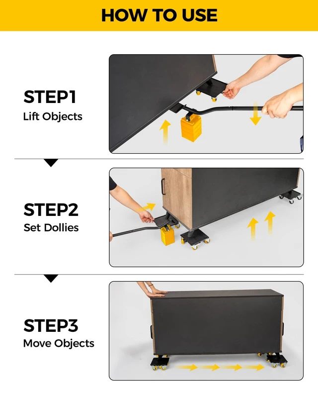 Alt view image 6 of 7 - Furniture Dolly, Furniture Movers with 5 Wheels,Carbon Steel Panel Heavy Duty Dolly, Furniture Lifter with 360° Rotatable Silent Floor-Friendly Universal Wheels, Max Load 4000LBS (6.9x6.9 in)