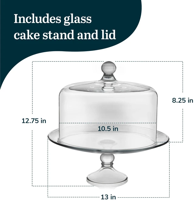 Alt view image 3 of 6 - Selene Glass Cake Stand with Dome Lid, Footed Dessert Serving Dish | Curved Pedestal Showcases Pastries, Cupcakes, Pies, Clear Cover Keeps Sweets Fresh for Parties and Tidy Serving