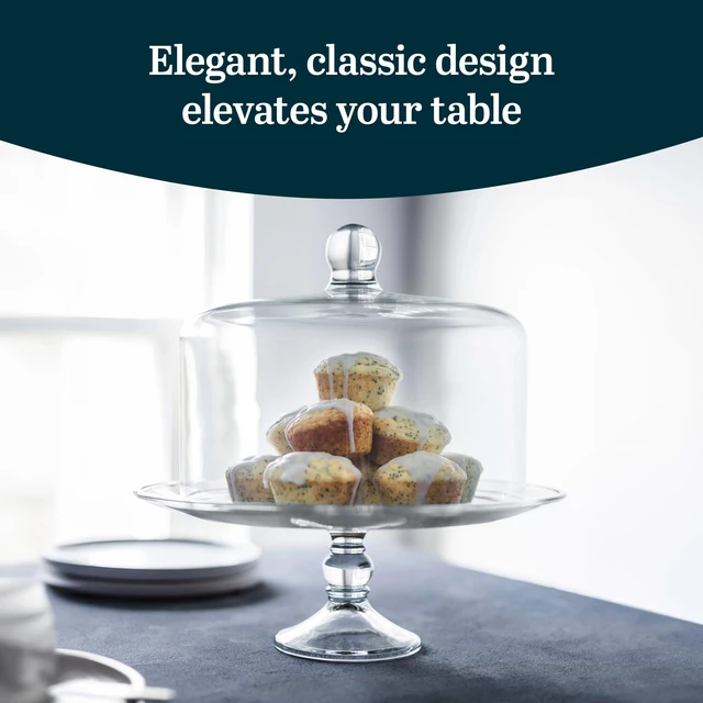 Alt view image 2 of 6 - Selene Glass Cake Stand with Dome Lid, Footed Dessert Serving Dish | Curved Pedestal Showcases Pastries, Cupcakes, Pies, Clear Cover Keeps Sweets Fresh for Parties and Tidy Serving