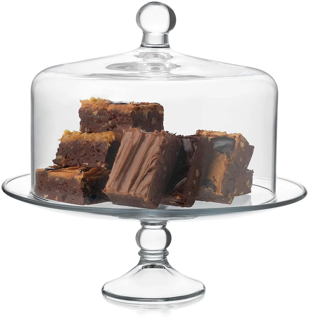 Alt view image 6 of 6 - Selene Glass Cake Stand with Dome Lid, Footed Dessert Serving Dish | Curved Pedestal Showcases Pastries, Cupcakes, Pies, Clear Cover Keeps Sweets Fresh for Parties and Tidy Serving