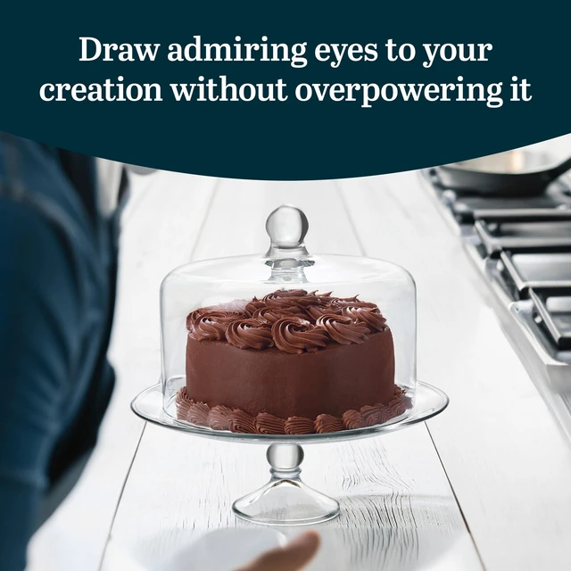 Alt view image 4 of 6 - Selene Glass Cake Stand with Dome Lid, Footed Dessert Serving Dish | Curved Pedestal Showcases Pastries, Cupcakes, Pies, Clear Cover Keeps Sweets Fresh for Parties and Tidy Serving