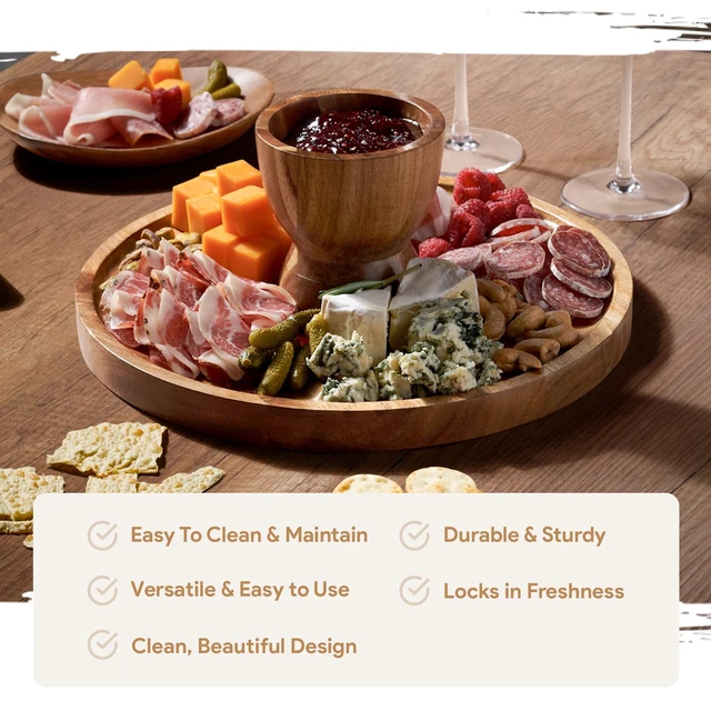 Alt view image 3 of 6 - Wood Cake Stand with Lid, 2-in-1 Charcuterie Board, Round dome | Acacia Wood, 12in Cake Stand with Dome, Acrylic Cake Dome Cover, Charcuterie Board for Cheese, Chips & Dips, Fruit Platter
