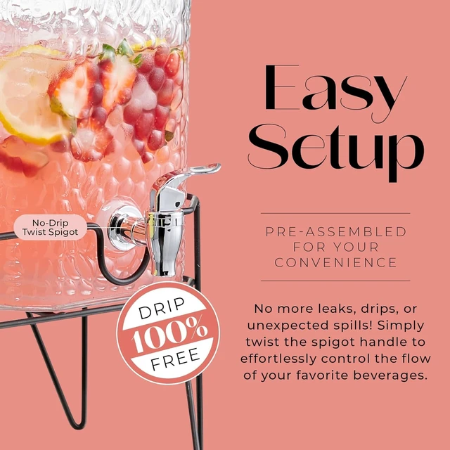 Alt view image 7 of 7 - Glass Beverage Drink Dispenser w/Metal Stand Set of 2, 1.5 Gal | Elevated Metal Base Pair Featuring Spigots Chalkboard Label & Extra Spout for Parties Weddings and Events, Daily Everyday Use