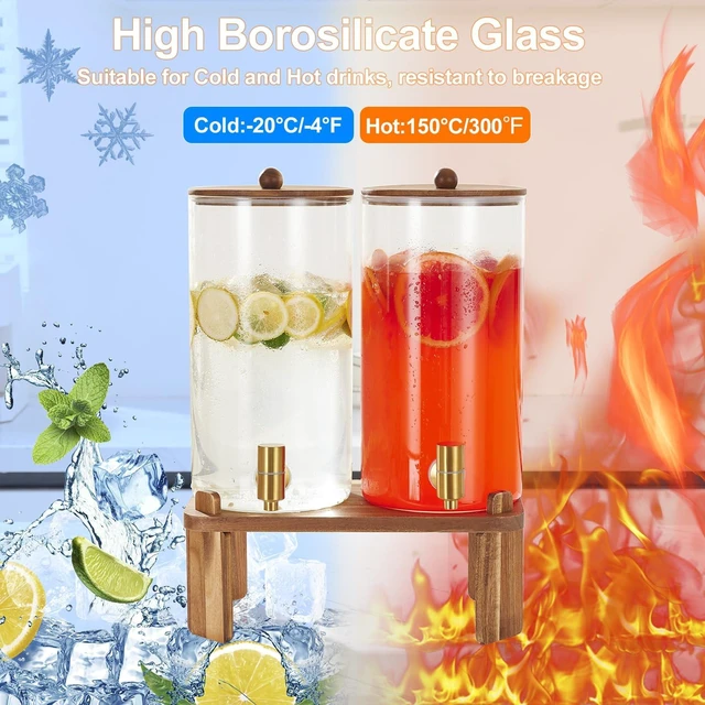 Alt view image 5 of 7 - 2pcs 1.5 Gallon Glass Drink Dispenser with Wood Stand | 6L large Capacity,Beverage Dispenser with Stainless Steel Spigot,Ideal for Lemonade/Juice/Sun Tea/Party Drinks