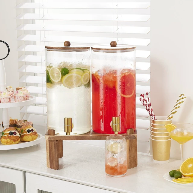Alt view image 6 of 7 - 2pcs 1.5 Gallon Glass Drink Dispenser with Wood Stand | 6L large Capacity,Beverage Dispenser with Stainless Steel Spigot,Ideal for Lemonade/Juice/Sun Tea/Party Drinks