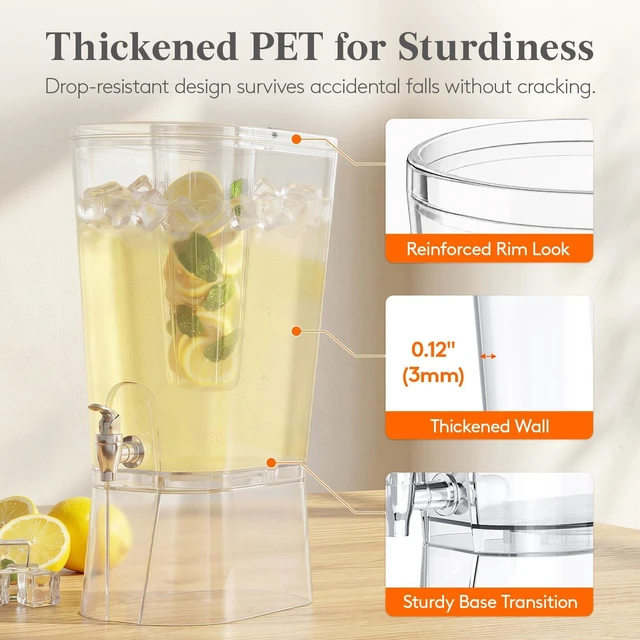 Alt view image 5 of 7 - 2 Gal Drink Dispenser with Leak-Proof Spigot & Fruit Infuser 2 Pcs | Large Capacity for Party, Removable Stand for Fridge Storage, Beverage Container for Juice, Tea, Lemonade, Soda & Mimosa Bar