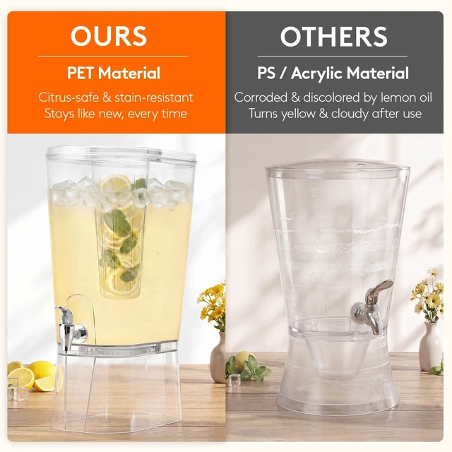 Alt view image 7 of 7 - 2 Gal Drink Dispenser with Leak-Proof Spigot & Fruit Infuser 2 Pcs | Large Capacity for Party, Removable Stand for Fridge Storage, Beverage Container for Juice, Tea, Lemonade, Soda & Mimosa Bar